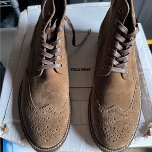 Saks Fifth Avenue Tan Suede Brogue Boots